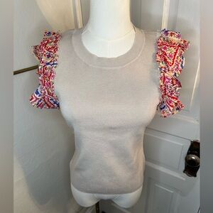 Lalavon Floral Ruffle Sleeve Knit Top Size Large